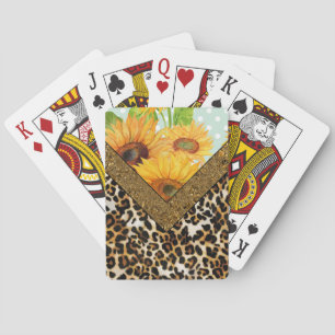 Leopard Print und Sonnenblumen Spielkarten