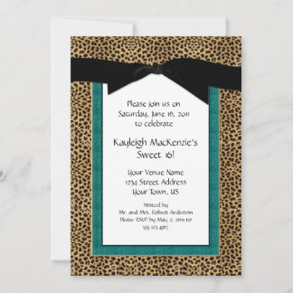 Leopard Print und Türkis Sweet 16 Einladung