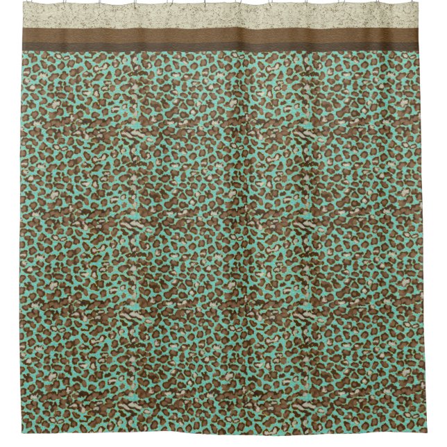 Leopard Print Watercolor Gold Aquamarin Modernes S Duschvorhang (Vorderseite)