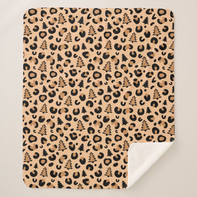 Leopard Print Weihnachtsmuster Sherpadecke (Vorderseite)