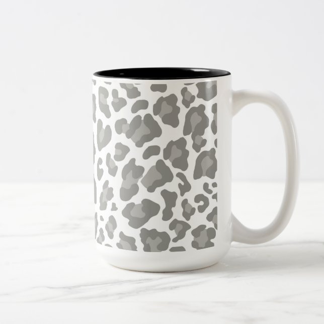 Leopard Print White and Grau Zweifarbige Tasse (Rechts)