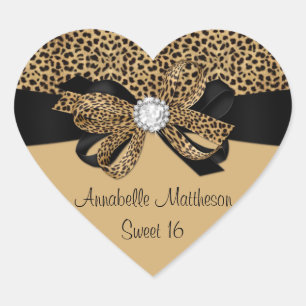 Leopard Print White Jewel Diamonds Sweet 16 Hear Herz-Aufkleber