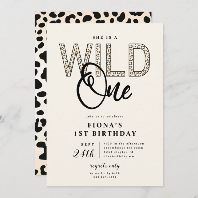 Leopard Print Wild One Geburtstag Einladung (Vorne/Hinten)
