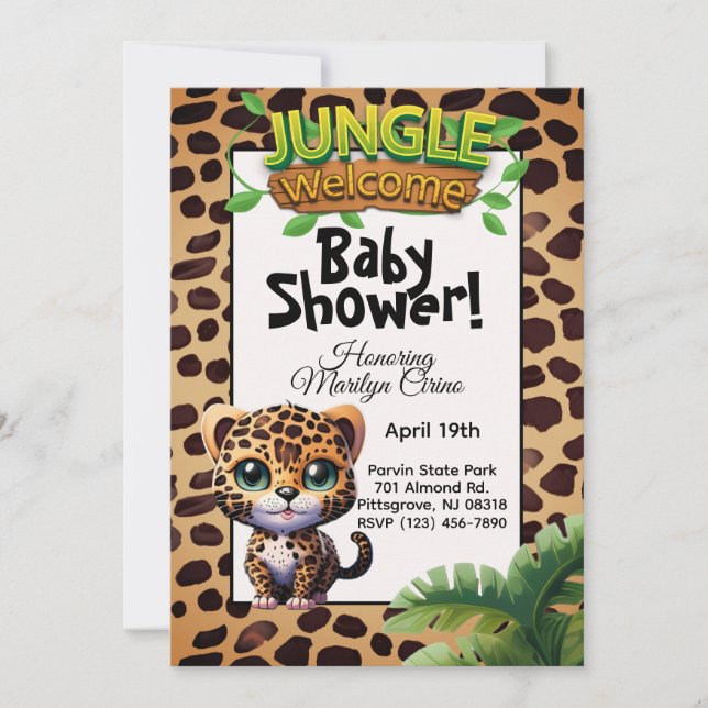 Leopard Print Wildlife Kitty Cat Kinderdusche 🐆 Einladung (Vorderseite)