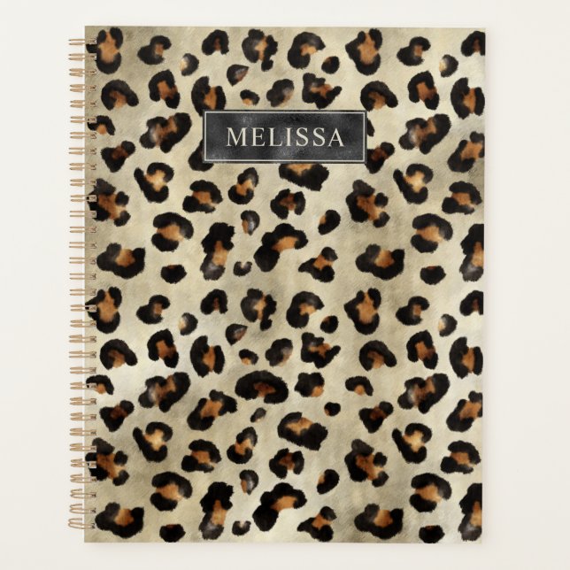 Leopard Print With Black Faux Foil And Name Planer (Vorderseite)
