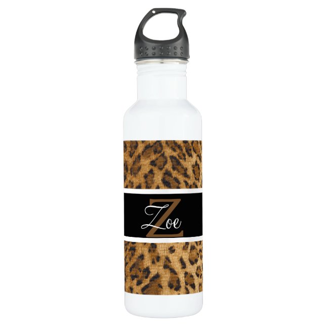 Leopard Print Z Monogramm Initialen Wasser Flasche Edelstahlflasche (Vorderseite)