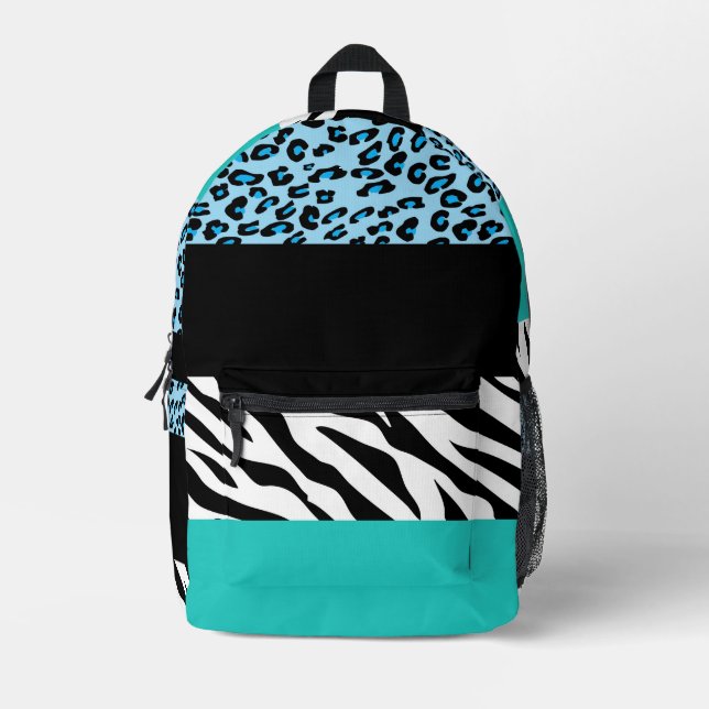 Leopard Print, Zebra Print, Animal Print, Blue Bedruckter Rucksack (Vorderseite)