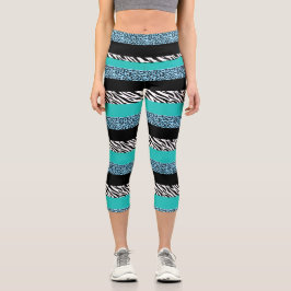 Leopard Print, Zebra Print, Animal Print, Blue Capri Leggings