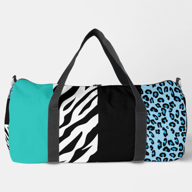 Leopard Print, Zebra Print, Animal Print, Blue Duffle Bag (Vorderseite)