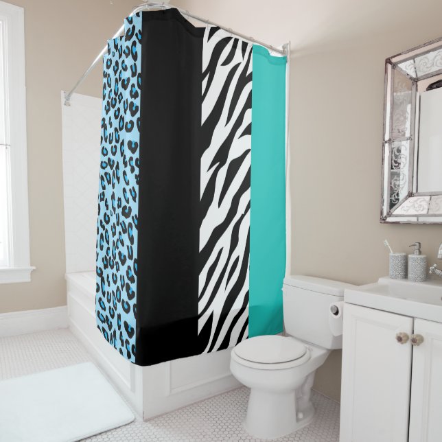 Leopard Print, Zebra Print, Animal Print, Blue Duschvorhang (Beispiel)