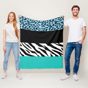 Leopard Print, Zebra Print, Animal Print, Blue Fleecedecke
