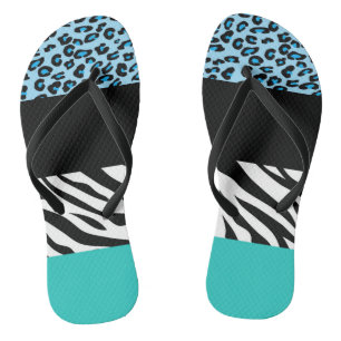 Leopard Print, Zebra Print, Animal Print, Blue Flip Flops