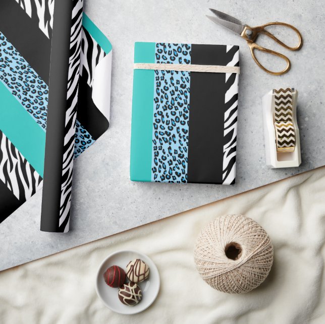 Leopard Print, Zebra Print, Animal Print, Blue Geschenkpapier (Kunsthandwerk)