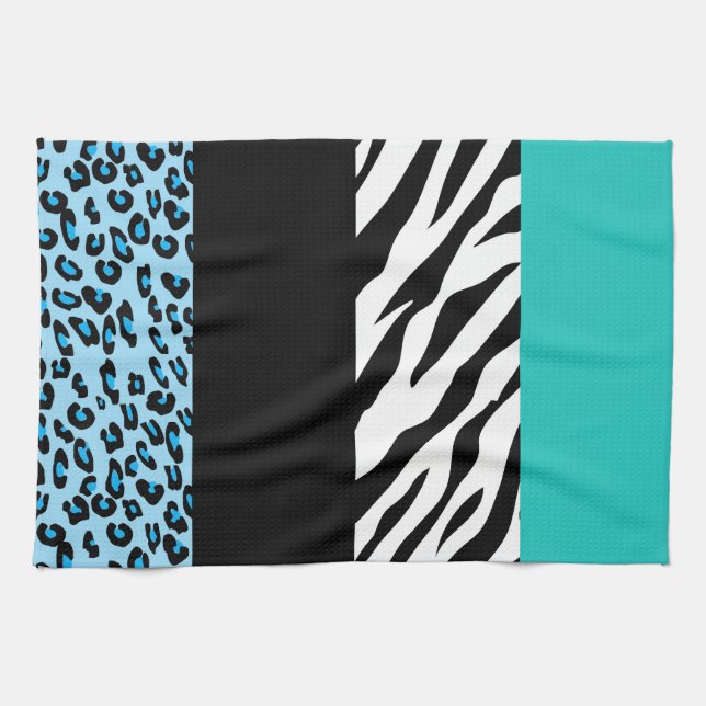 Leopard Print, Zebra Print, Animal Print, Blue Geschirrtuch (Horizontal)