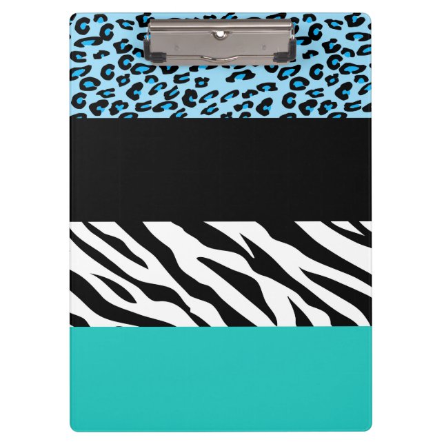 Leopard Print, Zebra Print, Animal Print, Blue Klemmbrett (Vorderseite)