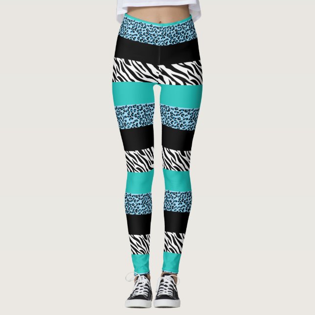 Leopard Print, Zebra Print, Animal Print, Blue Leggings (Vorderseite)