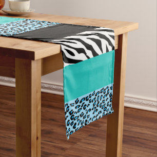 Leopard Print, Zebra Print, Animal Print, Blue Mittelgroßer Tischläufer