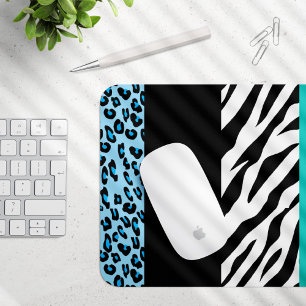Leopard Print, Zebra Print, Animal Print, Blue Mousepad