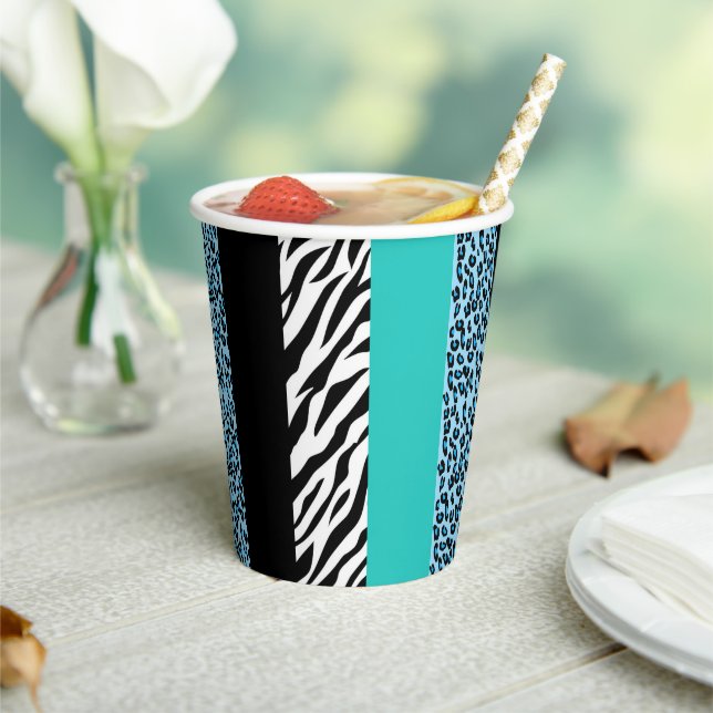 Leopard Print, Zebra Print, Animal Print, Blue Pappbecher (In Situ)