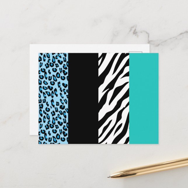 Leopard Print, Zebra Print, Animal Print, Blue Postkarte (Vorderseite/Rückseite Beispiel)