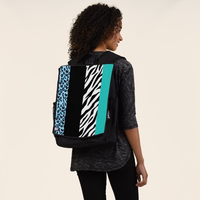 Leopard Print, Zebra Print, Animal Print, Blue Rucksack (Ausgewaschen)