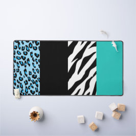 Leopard Print, Zebra Print, Animal Print, Blue Schreibtischunterlage