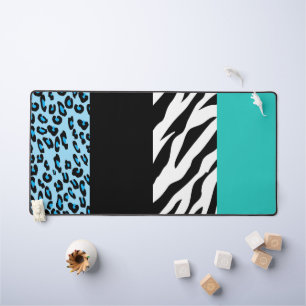 Leopard Print, Zebra Print, Animal Print, Blue Schreibtischunterlage