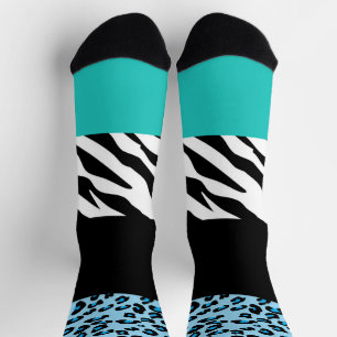 Leopard Print, Zebra Print, Animal Print, Blue Socken