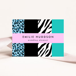 Leopard Print, Zebra Print, Animal Print, Blue Visitenkarte