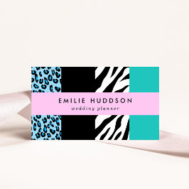 Leopard Print, Zebra Print, Animal Print, Blue Visitenkarte