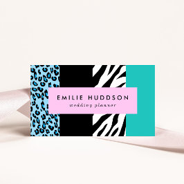 Leopard Print, Zebra Print, Animal Print, Blue Visitenkarte