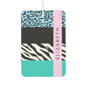 Leopard Print, Zebra Print, Blau, Ihr Name Autolufterfrischer