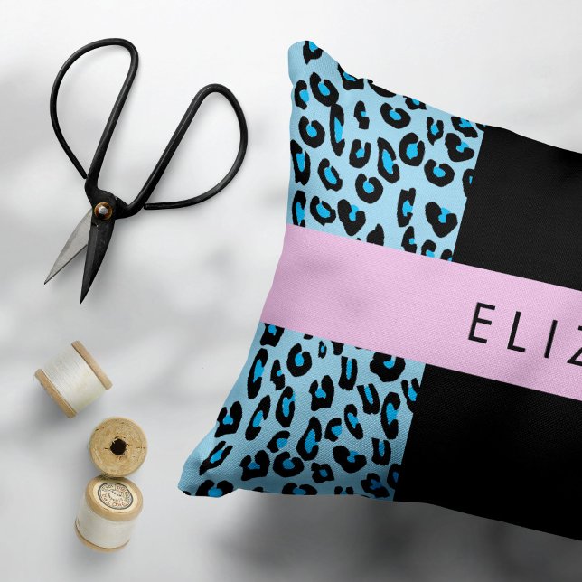 Leopard Print, Zebra Print, Blau, Ihr Name Dekokissen (Von Creator hochgeladen)