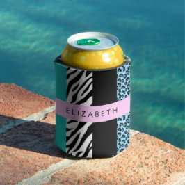 Leopard Print, Zebra Print, Blau, Ihr Name Dosenkühler