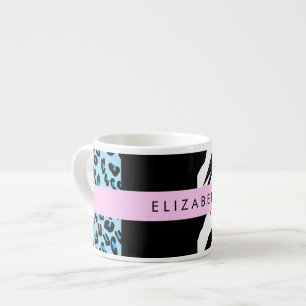 Leopard Print, Zebra Print, Blau, Ihr Name Espressotasse