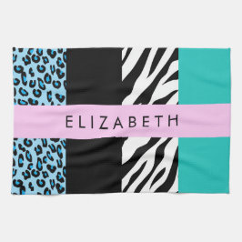 Leopard Print, Zebra Print, Blau, Ihr Name Geschirrtuch