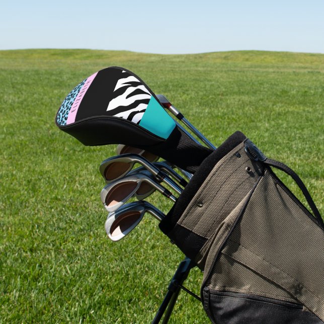 Leopard Print, Zebra Print, Blau, Ihr Name Golf Headcover (In SItu)