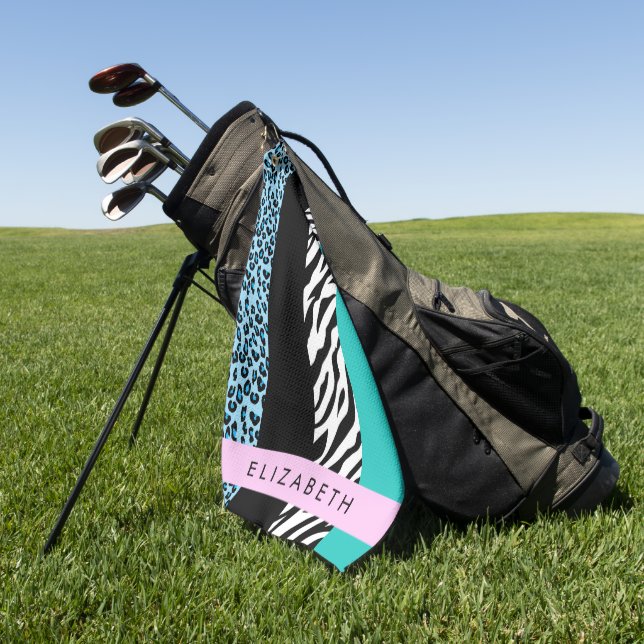 Leopard Print, Zebra Print, Blau, Ihr Name Golfhandtuch (Gras)