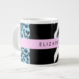 Leopard Print, Zebra Print, Blau, Ihr Name Jumbo-Tasse