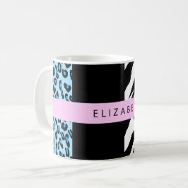 Leopard Print, Zebra Print, Blau, Ihr Name Kaffeetasse