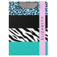 Leopard Print, Zebra Print, Blau, Ihr Name