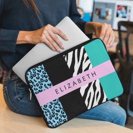 Leopard Print, Zebra Print, Blau, Ihr Name Laptopschutzhülle