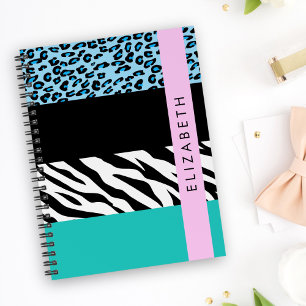 Leopard Print, Zebra Print, Blau, Ihr Name Planer