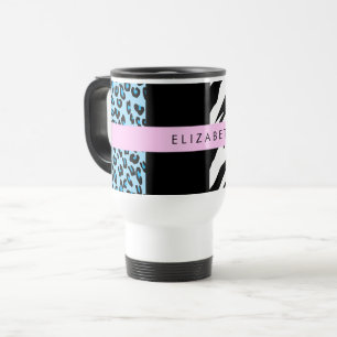 Leopard Print, Zebra Print, Blau, Ihr Name Reisebecher