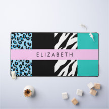 Leopard Print, Zebra Print, Blau, Ihr Name