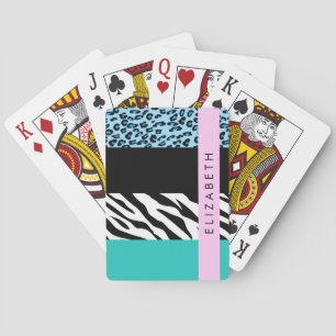 Leopard Print, Zebra Print, Blau, Ihr Name Spielkarten