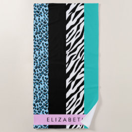 Leopard Print, Zebra Print, Blau, Ihr Name Strandtuch