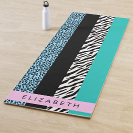 Leopard Print, Zebra Print, Blau, Ihr Name Yogamatte