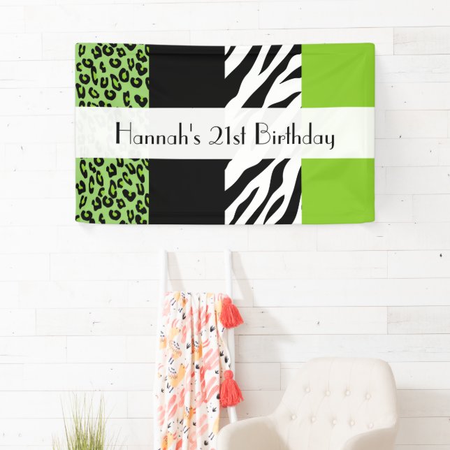 Leopard Print, Zebra Print, Green, Geburtstag Banner (Insitu)