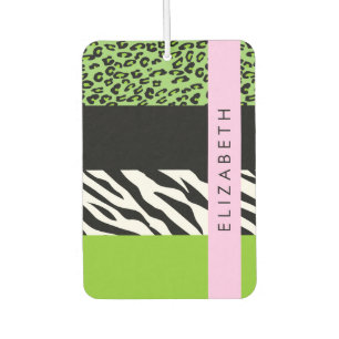 Leopard Print, Zebra Print, Green, Ihr Name Autolufterfrischer